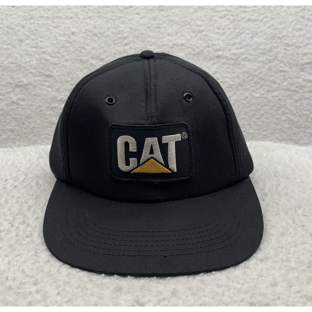 VTG CAT Snapback Hat Mens OSFM Full Foam Black Caterpillar‎ Machinery Bulldozer